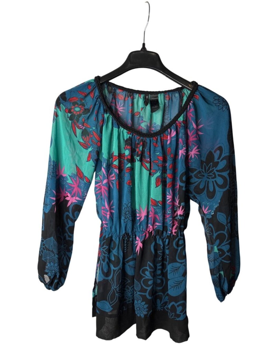 Bisou Bisou Michele Bohbot Sheer Blouse Top Size XS Abstract Floral Multicolor